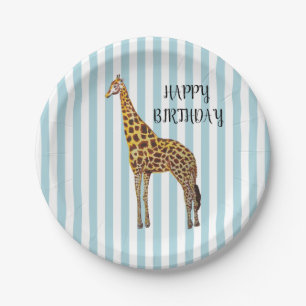 Giraffen-Safari-Blau gestreifte Geburtstags-Party- Pappteller