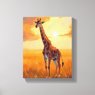 Giraffen-Safari-Sonnenuntergang-Tiermalerei Leinwanddruck