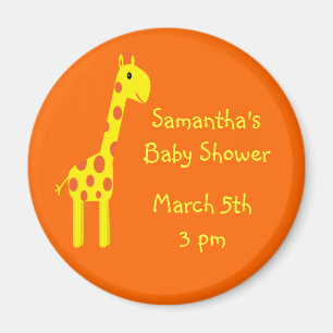 Giraffen-Save the Date Baby-Dusche orange u. gelb Magnet