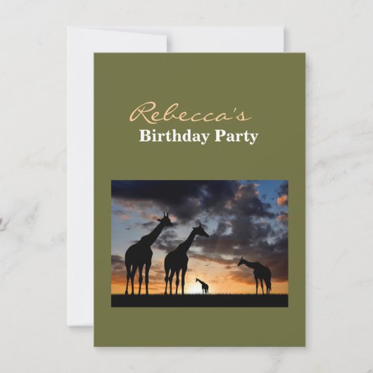 Giraffen-Silhouette des wilden Tieres der Einladung (Vorderseite)