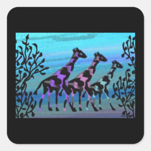 Giraffen-Sonnenaufgang-Aufkleber Quadratischer Aufkleber