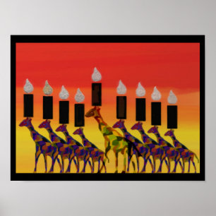 Giraffen-Sonnenuntergang Hannukah Menorah Druck Poster