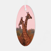 Giraffen, stehend in Mopanobäumen mit rosa Himmel Ornament Aus Metall (Vorderseite links)