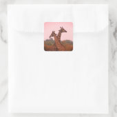 Giraffen, stehend in Mopanobäumen mit rosa Himmel Quadratischer Aufkleber (Tasche)
