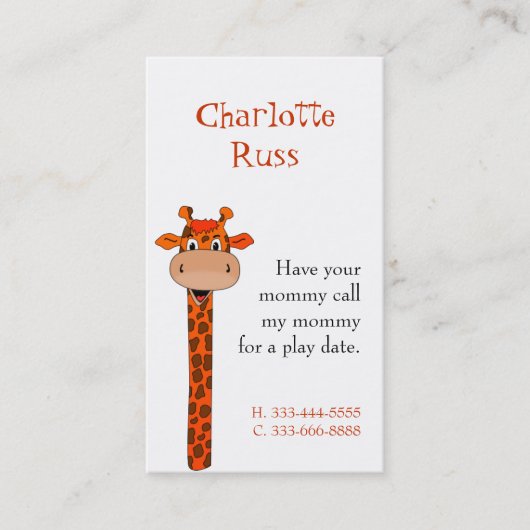 Giraffen-Telefonkarte Telefonnummerkarte (Vorderseite)
