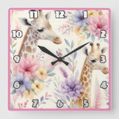 Giraffen umgeben von pulsierenden Blume in Afrika Quadratische Wanduhr (Vorderseite)