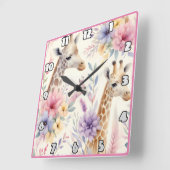 Giraffen umgeben von pulsierenden Blume in Afrika Quadratische Wanduhr (Winkel)