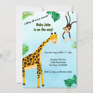 Giraffen- und Affen-Safari oder Zoo-Party-Tier Einladung
