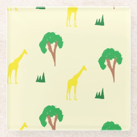 Giraffen und Baummuster Glasuntersetzer (Vorderseite)