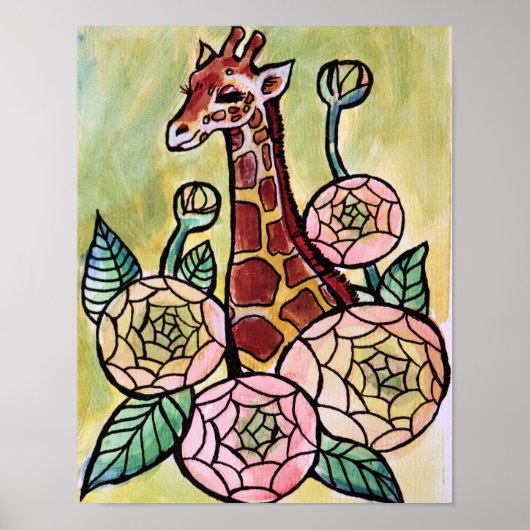 Giraffen und Blume Giraffen zur Illustration Poster (Vorne)