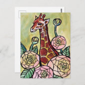 Giraffen und Blume Giraffen zur Illustration Postkarte (Vorne/Hinten)