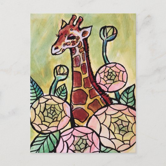 Giraffen und Blume Giraffen zur Illustration Postkarte (Vorderseite)