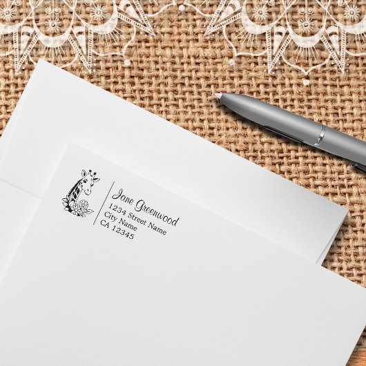 Giraffen und Blume Name und Anschrift Gummistempel