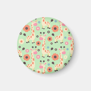 Giraffen-und Frühlings-Blumen-Muster Magnet