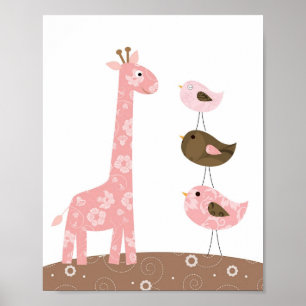 Giraffen- und Vogel-Kinderzimmer-Kunst Poster