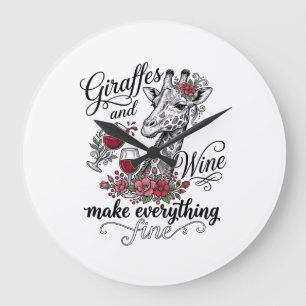 Giraffen Und Wein Vintage-Stickerei-Shirt-Design_1 Große Wanduhr