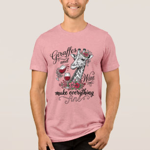 Giraffen Und Wein Vintage-Stickerei-Shirt-Design_1 Tri-Blend Shirt