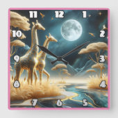 Giraffen unter Afrikas Vollmond Quadratische Wanduhr (Vorderseite)