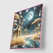 Giraffen unter Afrikas Vollmond Quadratische Wanduhr (Winkel)