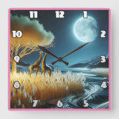 Giraffen unter der sonnigen afrikanischen Nacht Quadratische Wanduhr (Vorderseite)