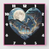 Giraffen unter einem Mondlicht Quadratische Wanduhr (Vorderseite)