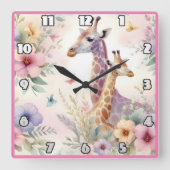 Giraffen unter pulsierenden afrikanischen Blume Quadratische Wanduhr (Vorderseite)