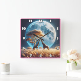 Giraffen unter Vollmond in Afrika Quadratische Wanduhr