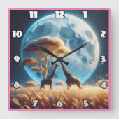 Giraffen unter Vollmond in Afrika Quadratische Wanduhr (Vorderseite)