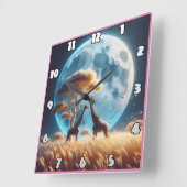 Giraffen unter Vollmond in Afrika Quadratische Wanduhr (Winkel)