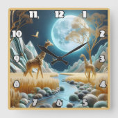 Giraffen wandern unter dem Mond in Afrika Quadratische Wanduhr (Vorderseite)