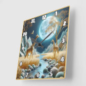 Giraffen wandern unter dem Mond in Afrika Quadratische Wanduhr (Winkel)