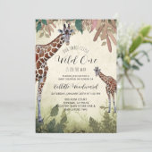 Giraffen Watercolor Wild One Baby Shower Einladung (Stehend Vorderseite)