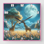 Giraffen weiden unter Afrikas Mondlicht Quadratische Wanduhr (Vorderseite)