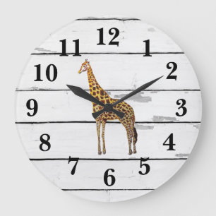 Giraffen-Wildlife-Dekor rustikale Shiplap Große Wanduhr
