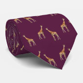 Giraffen-Wildlife-Muster Burgunderrot Krawatte (Gerollt)