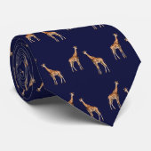 Giraffen Wildlife Pattern Dark Blue Krawatte (Gerollt)