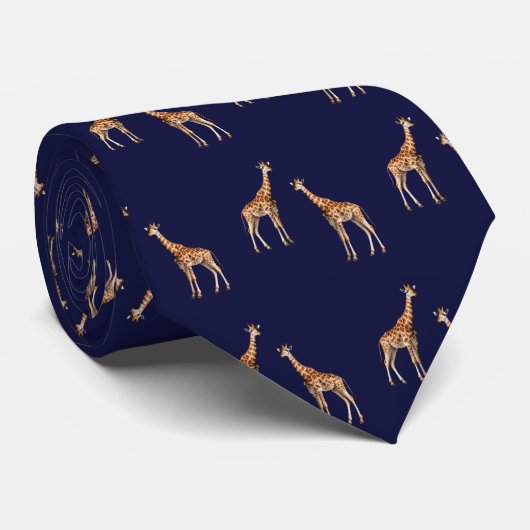 Giraffen Wildlife Pattern Dark Blue Krawatte (Gerollt)