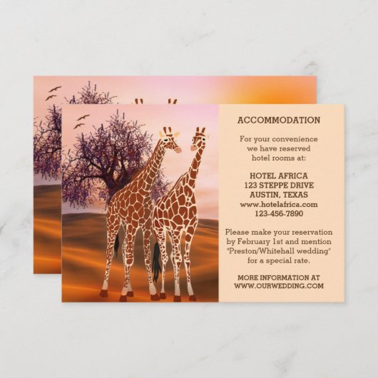 Giraffen Zoo Hochzeitstift oder Übernachtungskarte Begleitkarte (Vorne/Hinten)