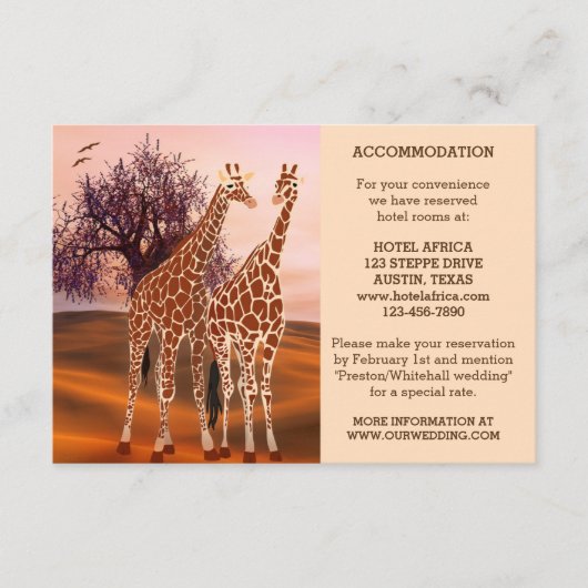 Giraffen Zoo Hochzeitstift oder Übernachtungskarte Begleitkarte (Vorderseite)