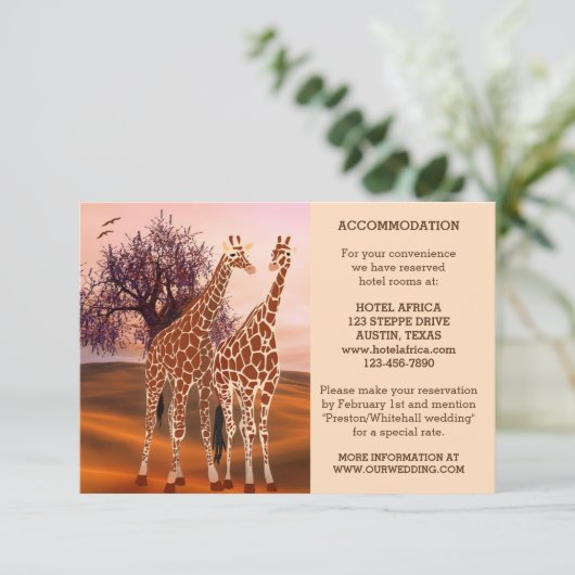 Giraffen Zoo Hochzeitstift oder Übernachtungskarte Begleitkarte (Stehend Vorderseite)
