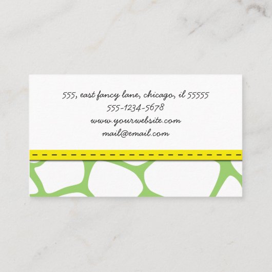 Giraffenausdruck, grüne Giraffe, Tierausdruck, Dsc Visitenkarte (Rückseite)