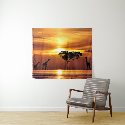 Giraffenfamilie bei Sunset Wall Art Tapestry Wandteppich (Beispiel (Horizontal))
