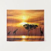 Giraffenfamilie bei Sunset Wall Art Tapestry Wandteppich (Vorderseite (Horizontal))