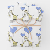 Giraffenfamilie mit blauen Herzballoons Geschenkpapier Set (Beispiel)