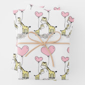 Giraffenfamilie mit rosa Herzballoons Geschenkpapier Set (Beispiel)