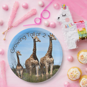Giraffenfamilie wächst hoch zum Geburtstag Pappteller
