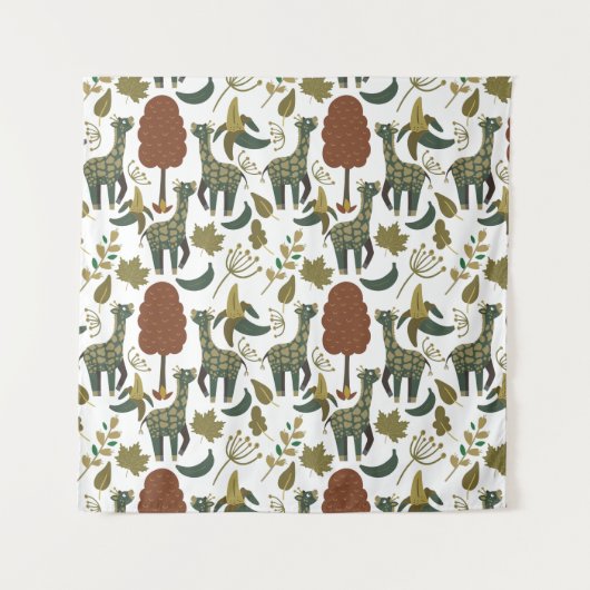 Giraffenmuster | farbiges Blumenmuster Wandteppich (Vorderseite)