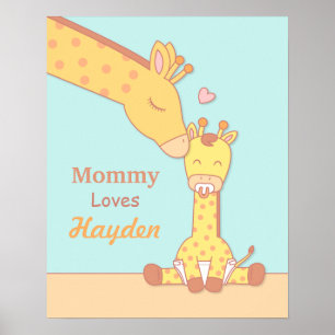 Giraffenmutter und Babykalb-Nursery-Zimmerdekor Poster
