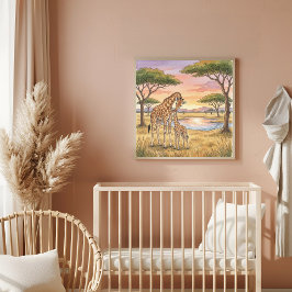Giraffenmutter und Kalb-Kinderzimmer Poster