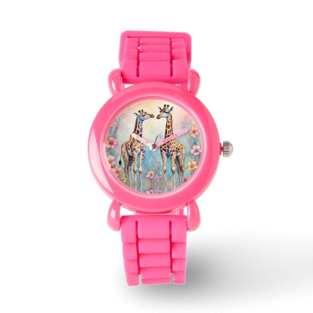Giraffenparadies in einem pastellfarbenen Garten Armbanduhr (Vorderseite)